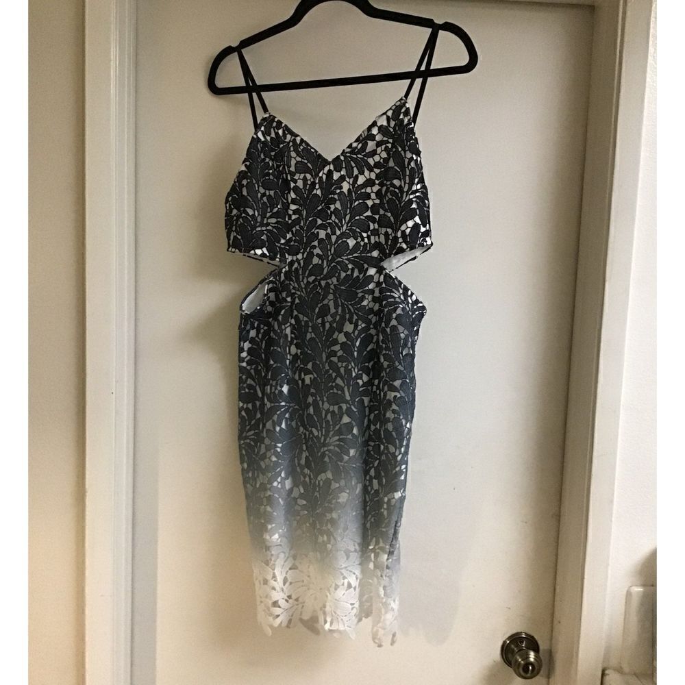 NWOT~Pretty Grey & White Floral Lace Strappy Dress Sz Large